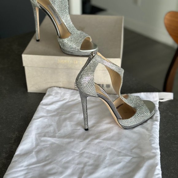 Jimmy Choo LANA 120 Silver Shoes 37.5 - Picture 5 of 9